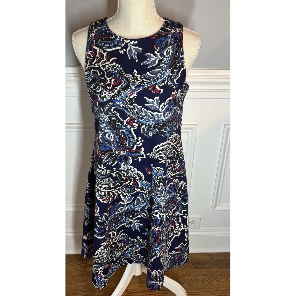 Nine West Womensā Navy Blue Paisley Sleeveless Shift Dress Size 4